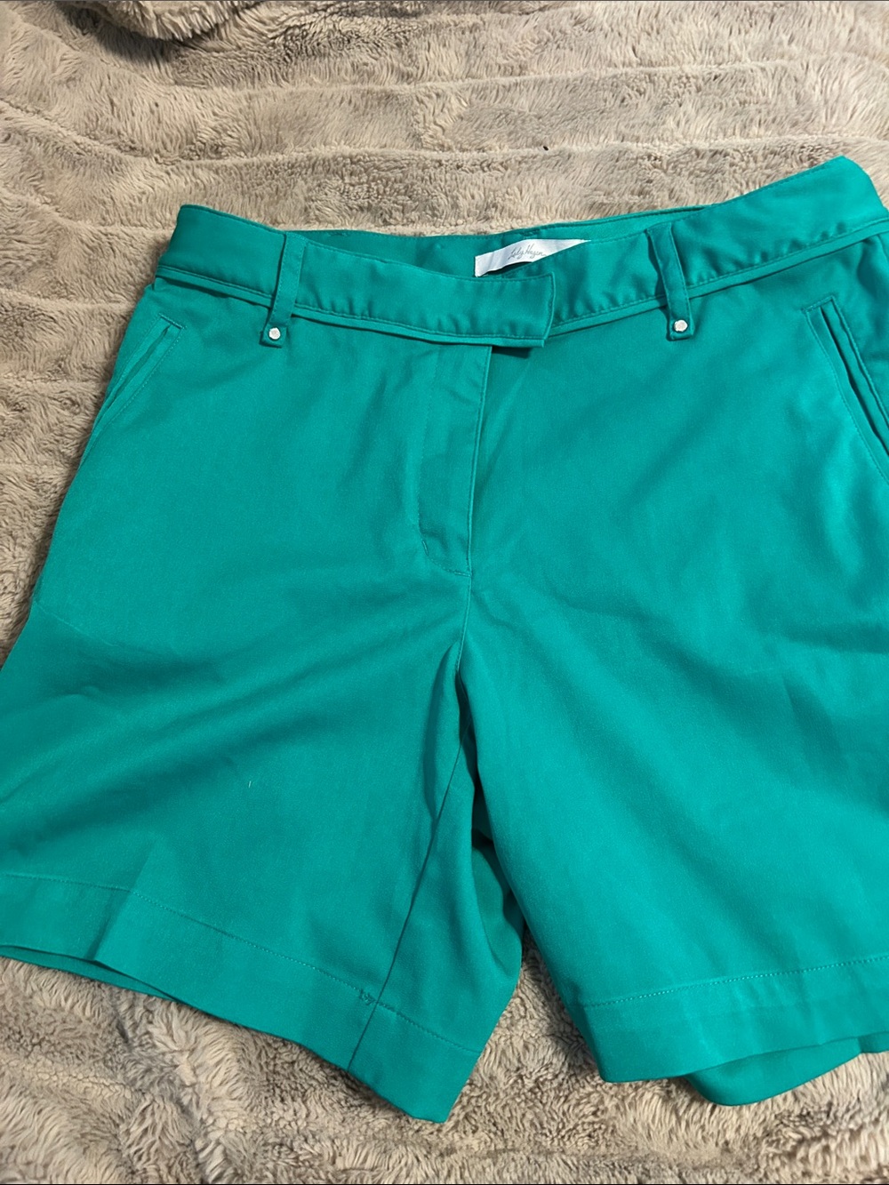 Lady Hagen Teal High-Waist Bermuda Shorts
